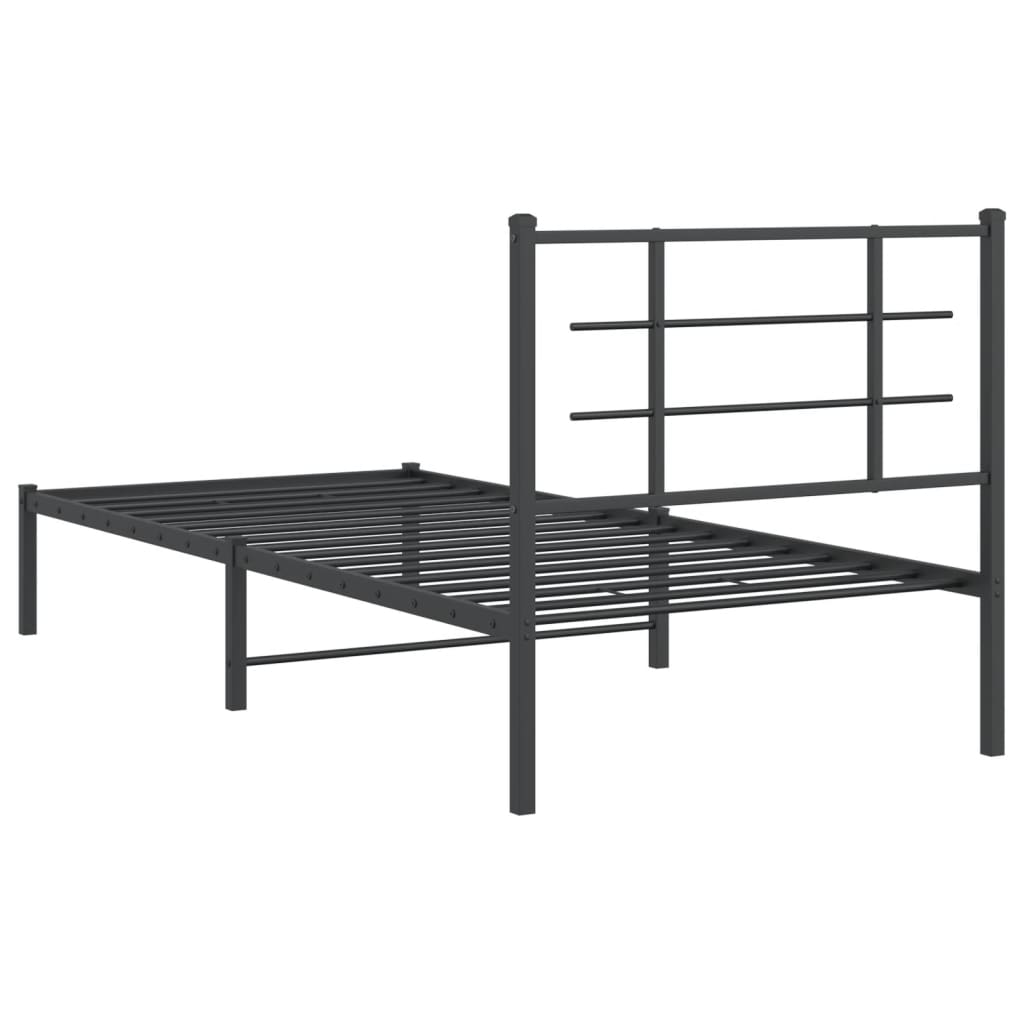 vidaXL Metal Bed Frame without Mattress with Headboard Black 90x200cm