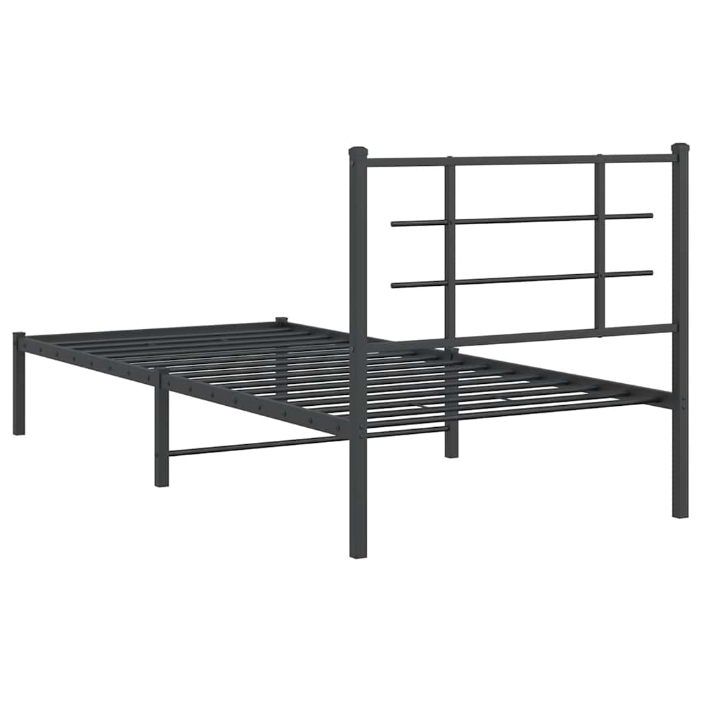 vidaXL Bed Frame | Black | Powder-Coated Steel | Single | Bed Frame