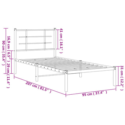 vidaXL Metal Bed Frame without Mattress with Headboard Black 90x200cm