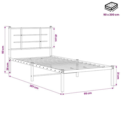 vidaXL Bed Frame | Black | Powder-Coated Steel | Single | Bed Frame