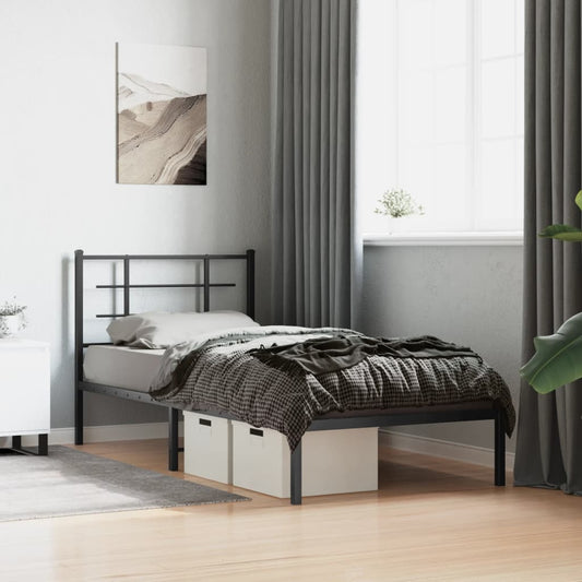 vidaXL Bed Frame | Black | Powder-Coated Steel | Single | Bed Frame