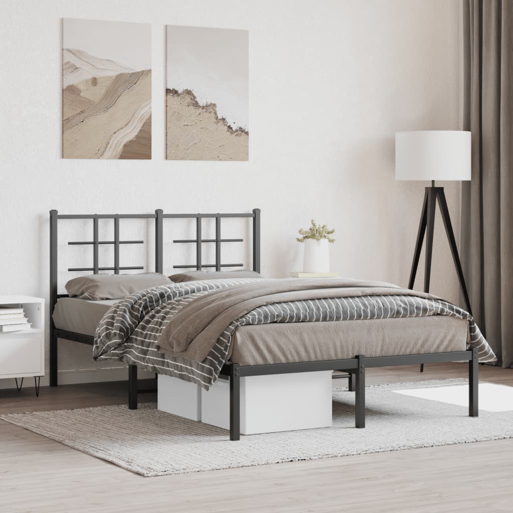vidaXL Metal Bed Frame without Mattress with Headboard Black 120x190cm