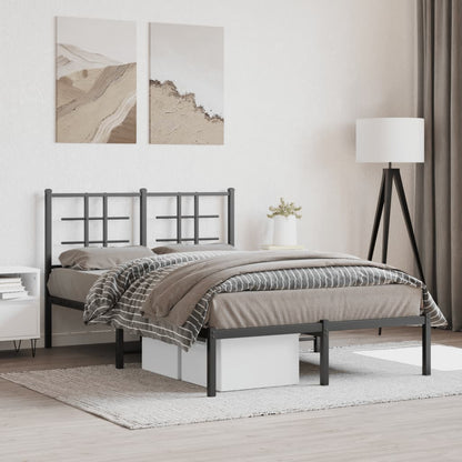 vidaXL Metal Bed Frame without Mattress with Headboard Black 120x190cm