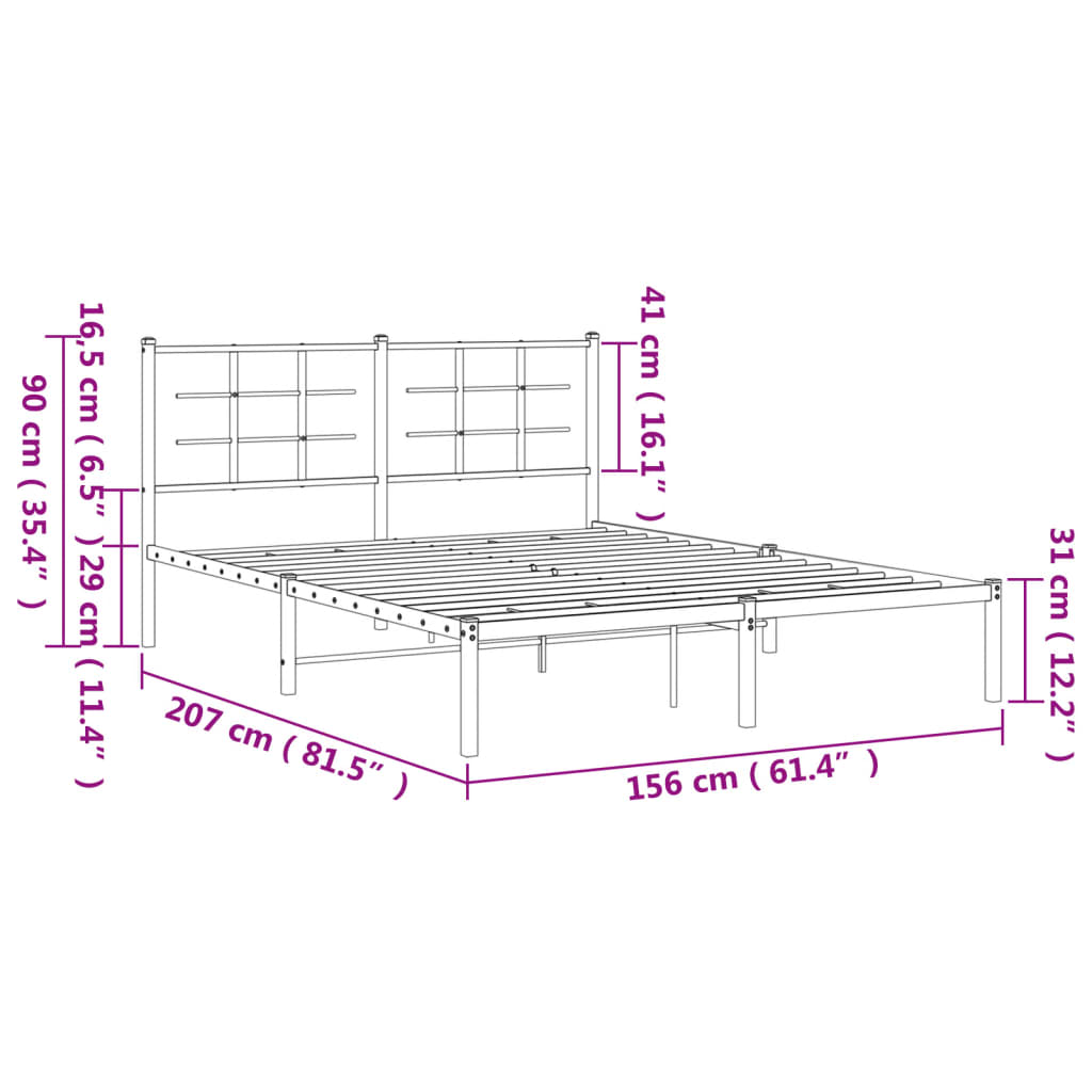 vidaXL Metal Bed Frame without Mattress with Headboard Black 150x200cm