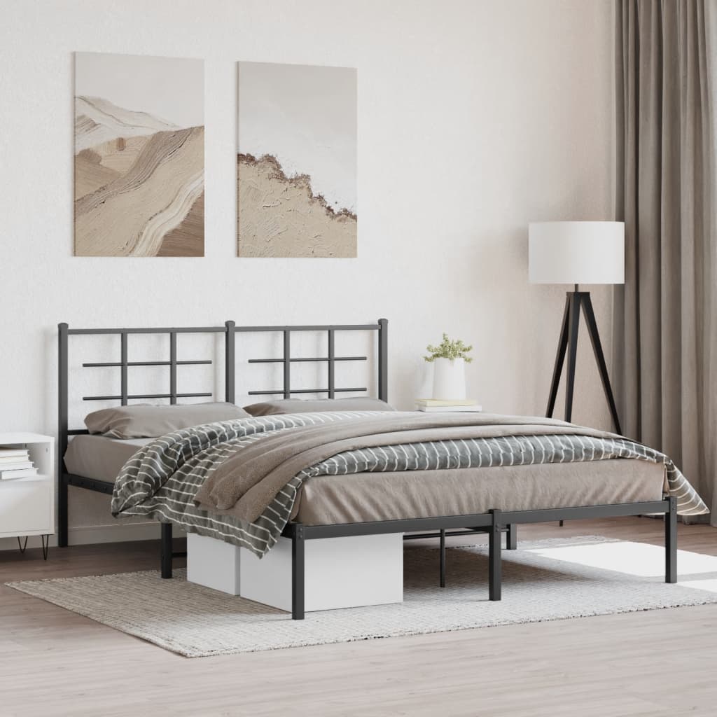 vidaXL Metal Bed Frame without Mattress with Headboard Black 150x200cm
