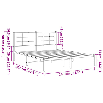 vidaXL Metal Bed Frame without Mattress with Headboard Black 160x200cm