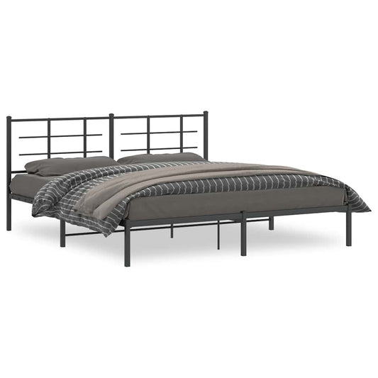 vidaXL Bed Frame | Black | Powder-Coated Steel | Double | Modern & Durable
