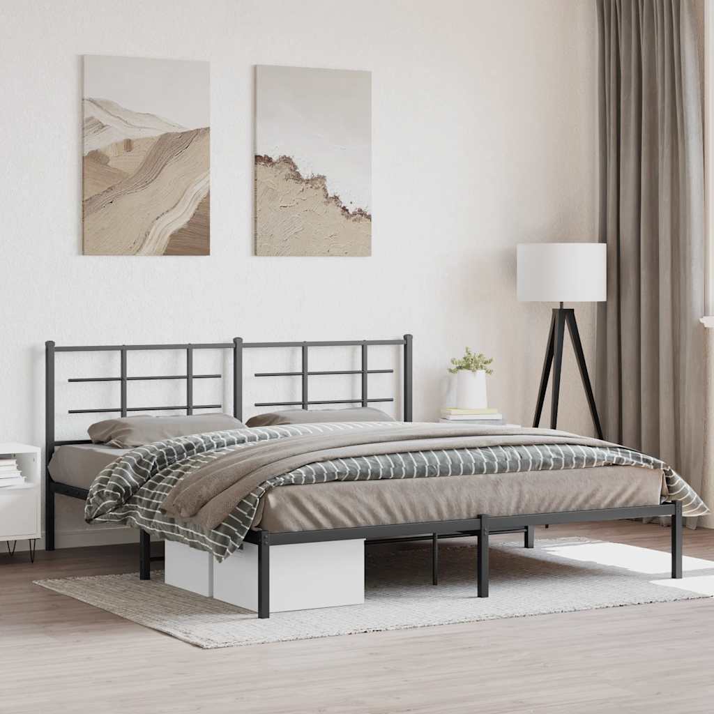 vidaXL Bed Frame | Black | Powder-Coated Steel | Double | Modern & Durable