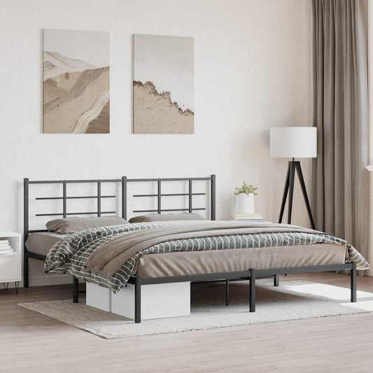 vidaXL Bed Frame | Black | Powder-Coated Steel | Double | Modern & Durable