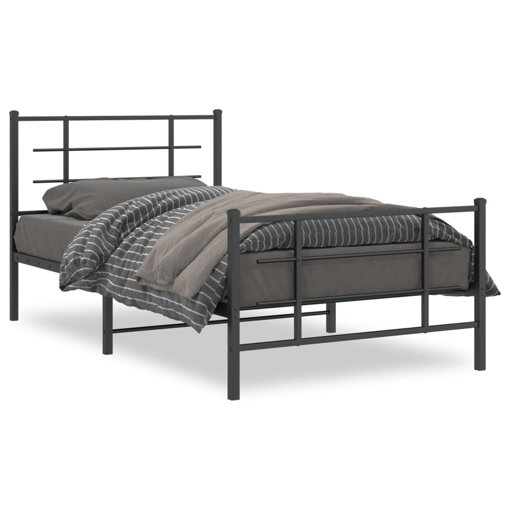 vidaXL Metal Bed Frame without Mattress with Footboard Black 100x190cm