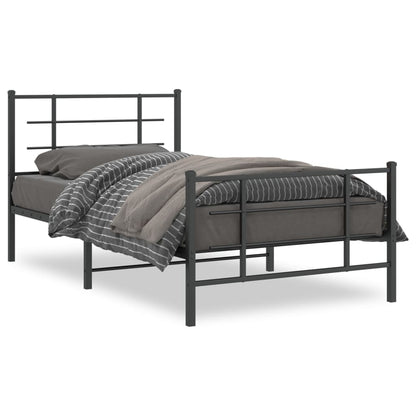 vidaXL Metal Bed Frame without Mattress with Footboard Black 100x190cm