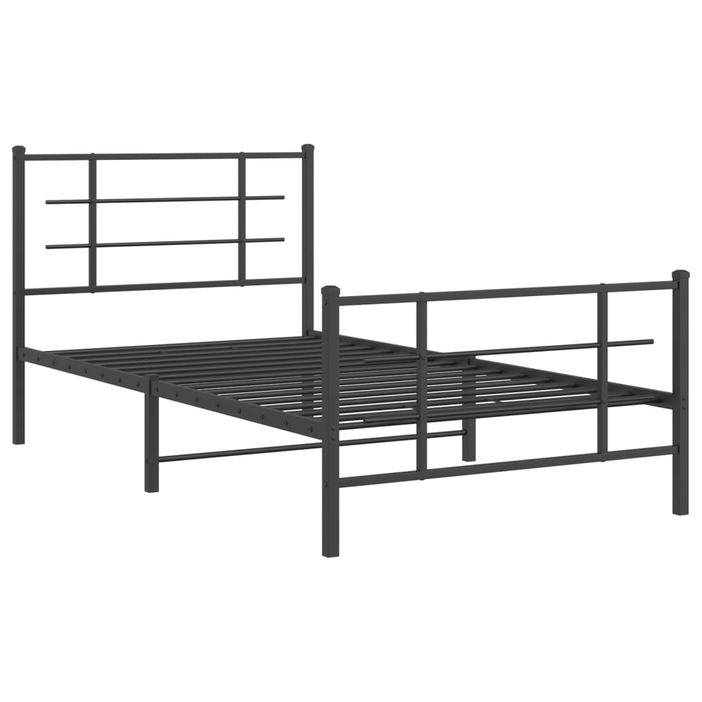 vidaXL Metal Bed Frame without Mattress with Footboard Black 100x190cm