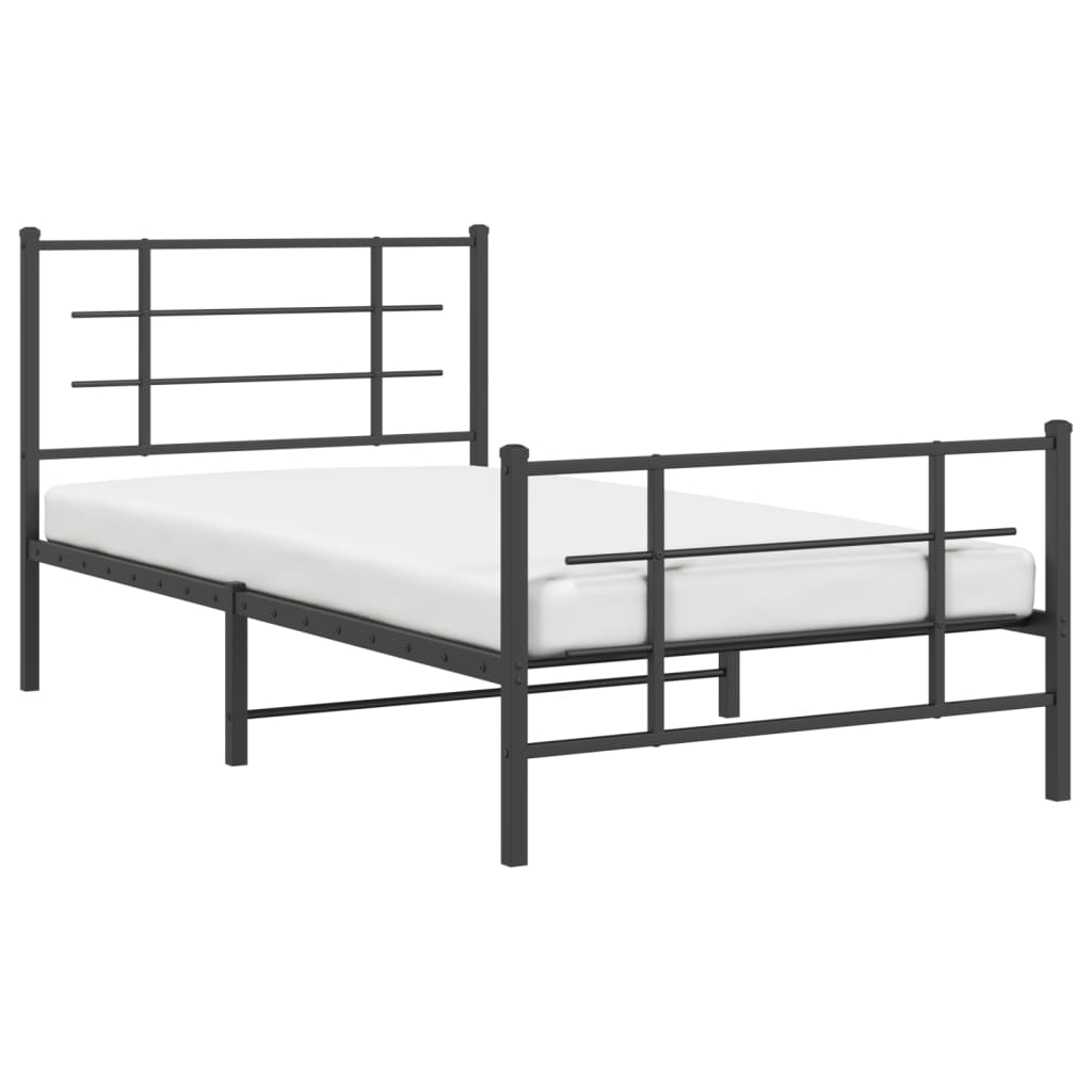 vidaXL Metal Bed Frame without Mattress with Footboard Black 100x190cm