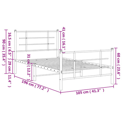 vidaXL Metal Bed Frame without Mattress with Footboard Black 100x190cm