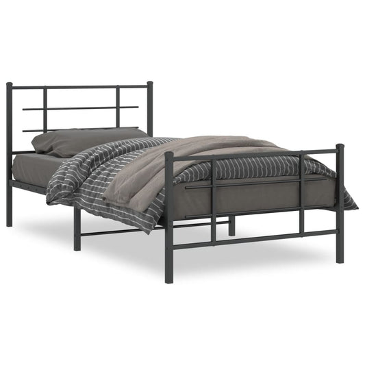 vidaXL Bed Frame | Black | Powder-Coated Steel | 107x203 cm | Metal Bed Frame