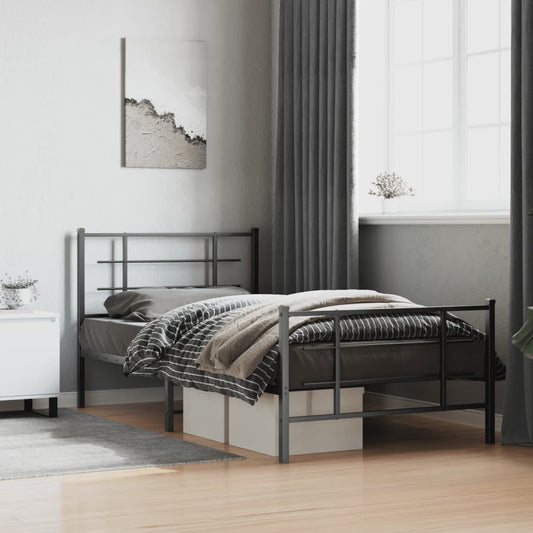 vidaXL Bed Frame | Black | Powder-Coated Steel | 107x203 cm | Metal Bed Frame