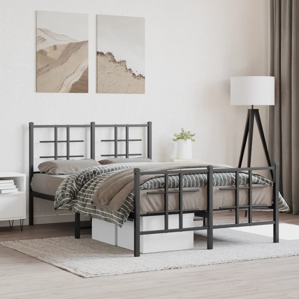 vidaXL Bed Frame | Black | Powder-coated Steel | Small Double | Bed Frame