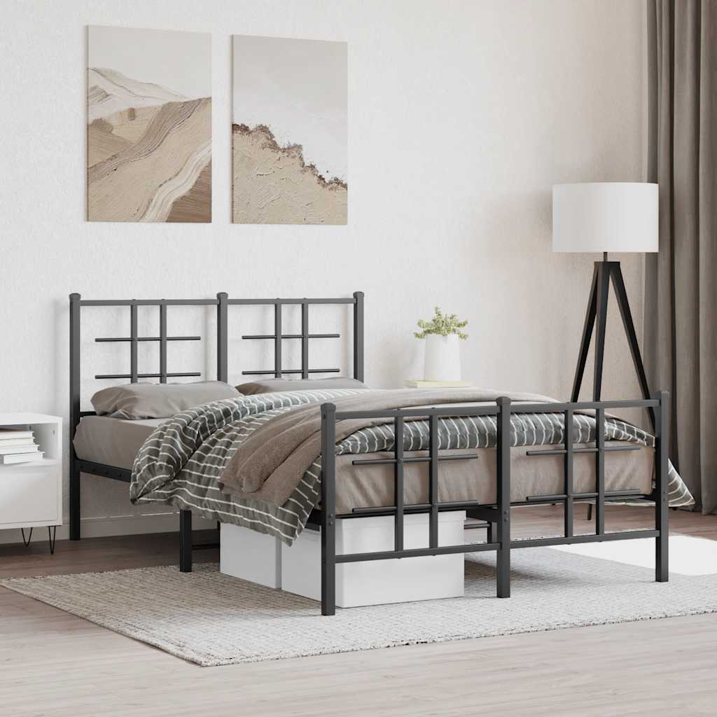 vidaXL Metal Bed Frame without Mattress with Footboard Black 120x190cm