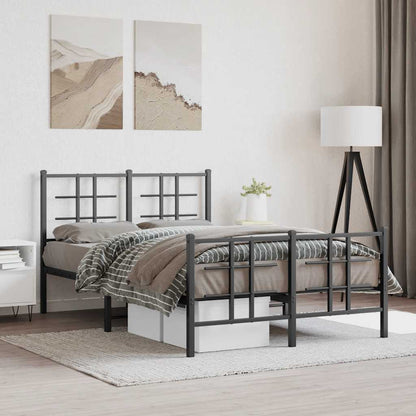 vidaXL Metal Bed Frame without Mattress with Footboard Black 120x190cm