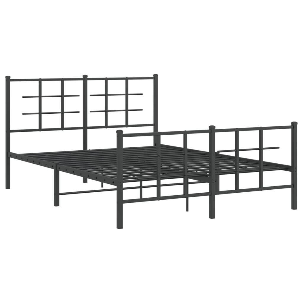 vidaXL Metal Bed Frame without Mattress with Footboard Black 135x190cm