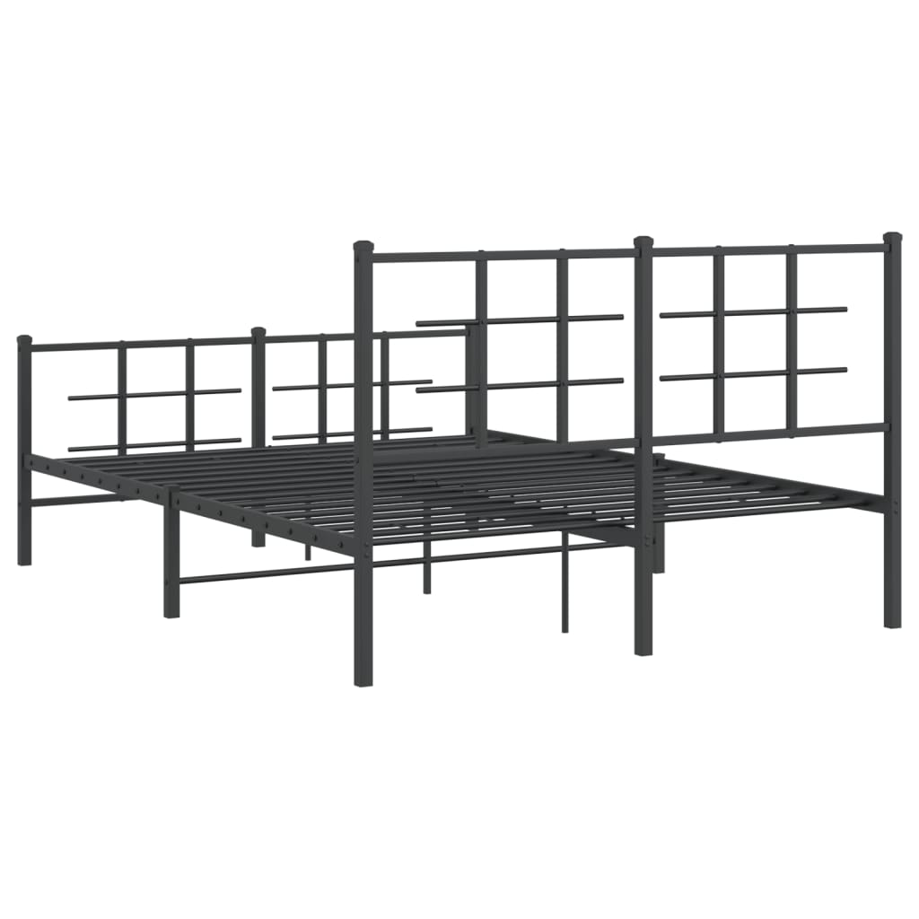 vidaXL Metal Bed Frame without Mattress with Footboard Black 135x190cm