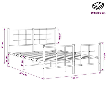 vidaXL Bed Frame | Black | Powder-Coated Steel | 140x190 cm | Modern | Bed Frame