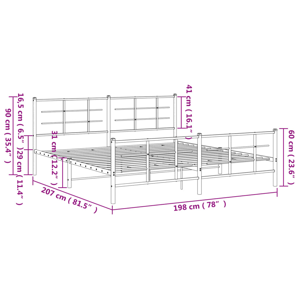 vidaXL Bed Frame | Black | Steel | Double | Bed Frame | Rectangular | Modern