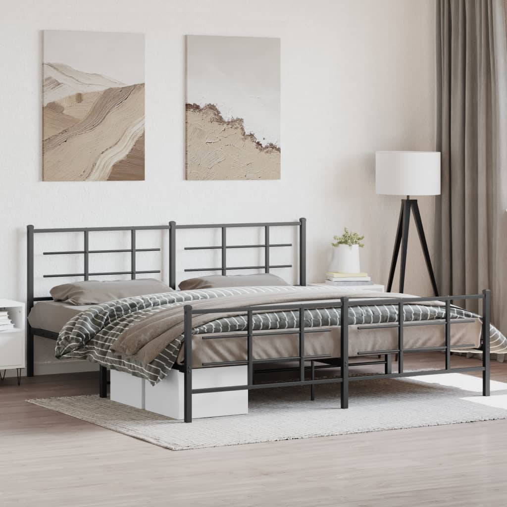 vidaXL Bed Frame | Black | Steel | Double | Bed Frame | Rectangular | Modern