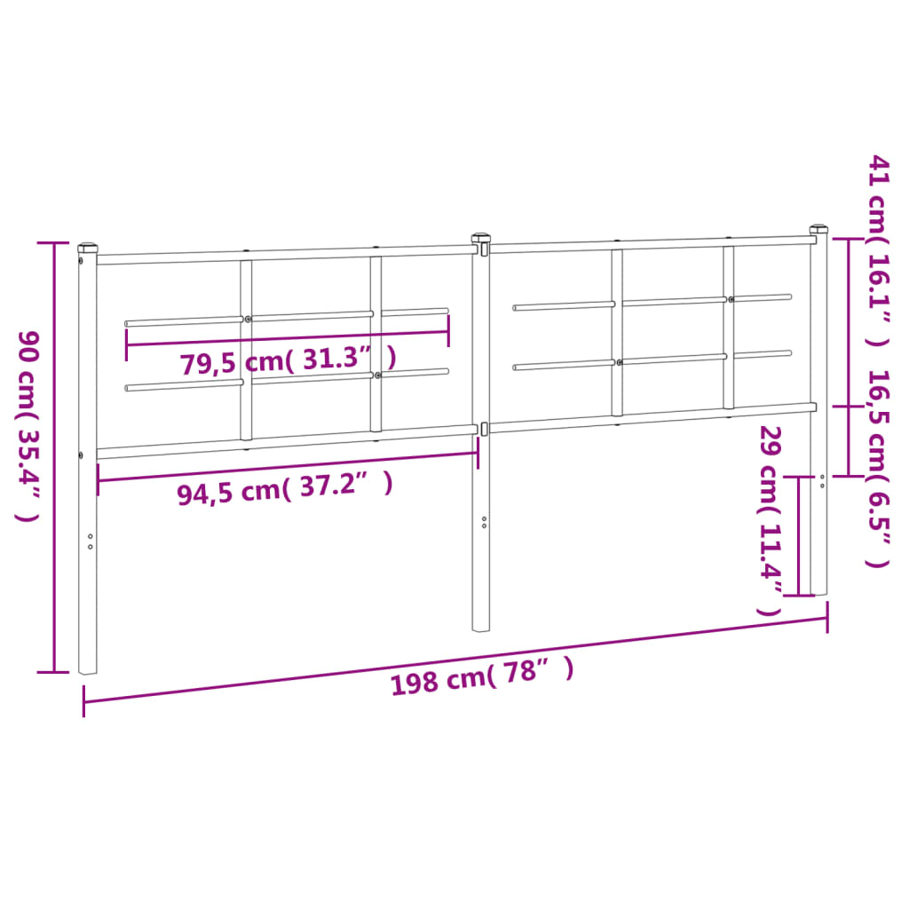 vidaXL Metal Replace Headboard Black 193 cm