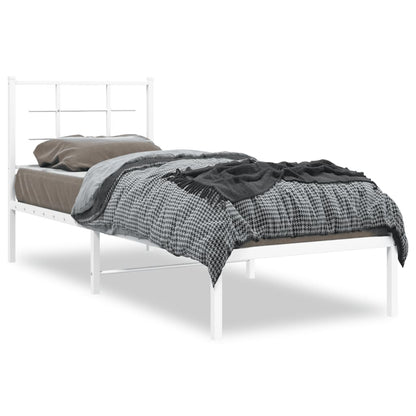 vidaXL Metal Bed Frame without Mattress with Headboard White 75x190cm