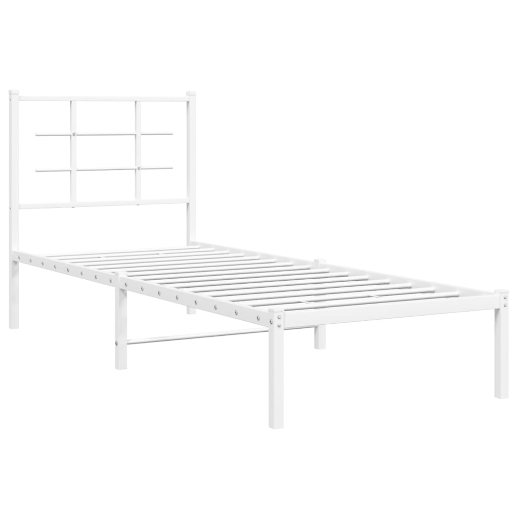 vidaXL Metal Bed Frame without Mattress with Headboard White 75x190cm