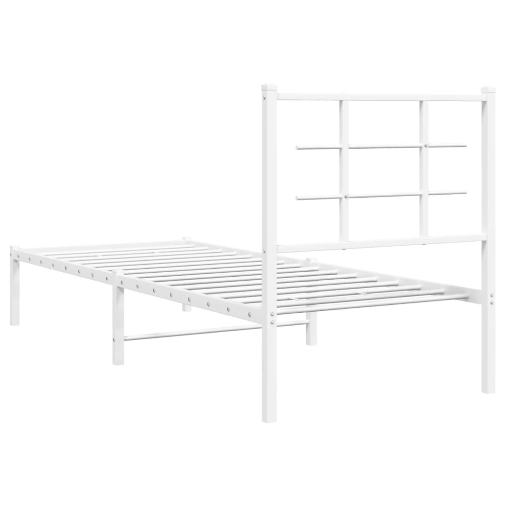 vidaXL Metal Bed Frame without Mattress with Headboard White 75x190cm