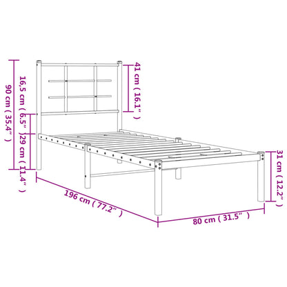 vidaXL Metal Bed Frame without Mattress with Headboard White 75x190cm