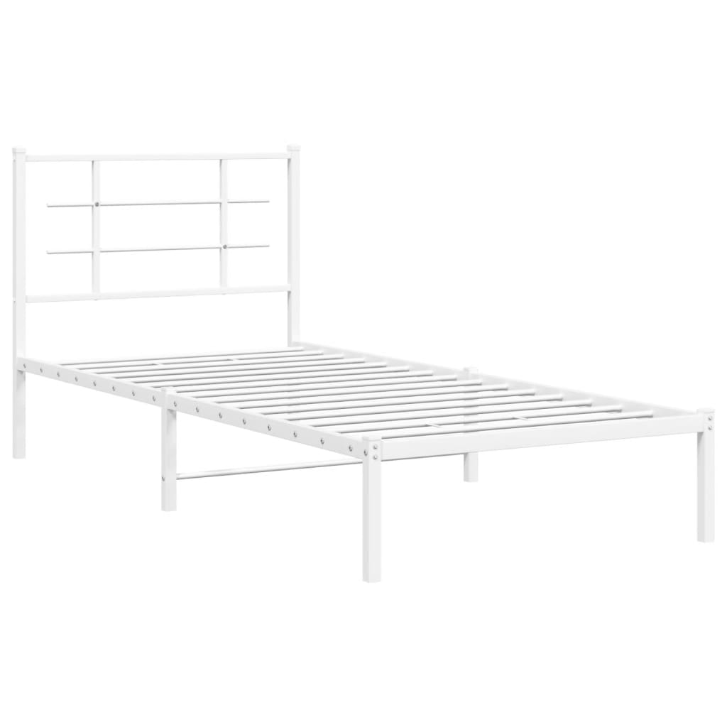 vidaXL Metal Bed Frame without Mattress with Headboard White 90x200cm