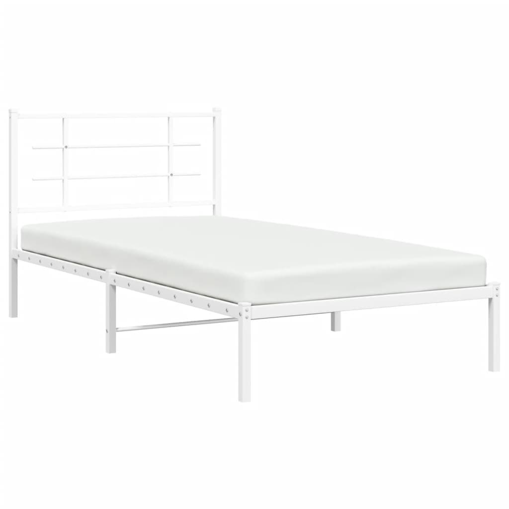 vidaXL Metal Bed Frame without Mattress with Headboard White 107x203cm