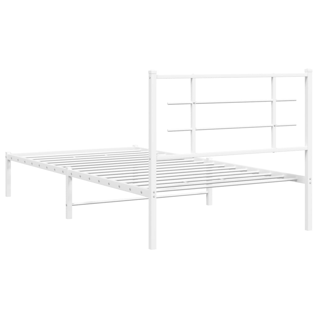 vidaXL Metal Bed Frame without Mattress with Headboard White 107x203cm