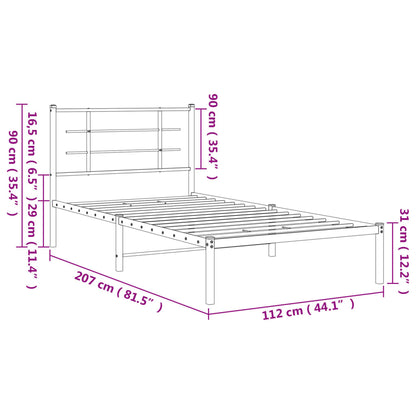 vidaXL Metal Bed Frame without Mattress with Headboard White 107x203cm