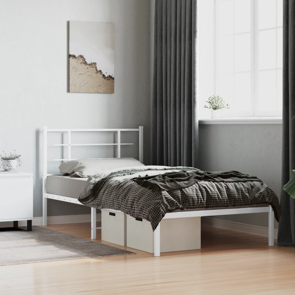 vidaXL Metal Bed Frame without Mattress with Headboard White 107x203cm