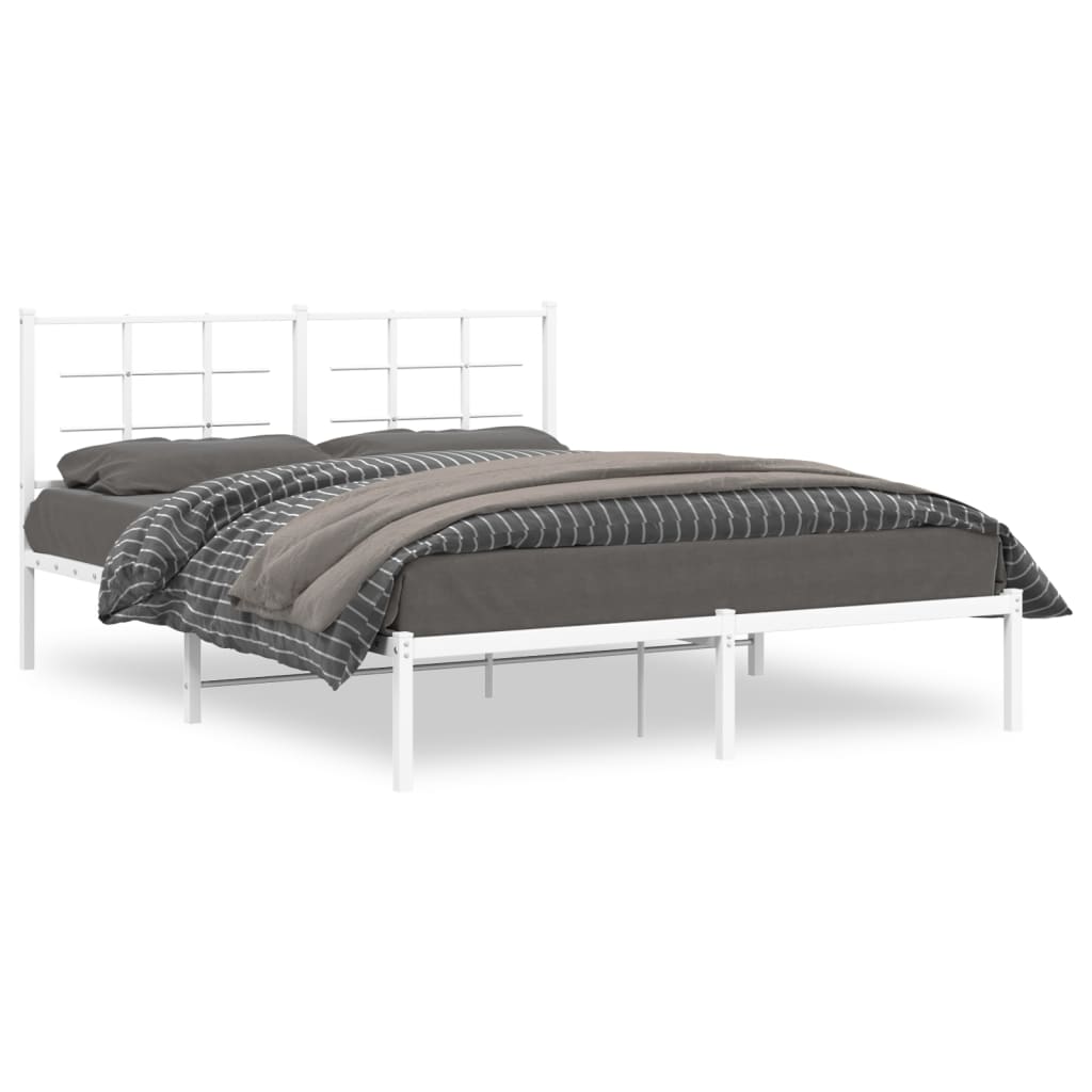 vidaXL Metal Bed Frame without Mattress with Headboard White 160x200cm