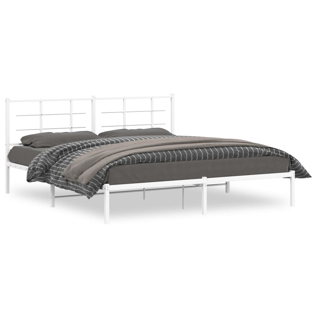 vidaXL Metal Bed Frame without Mattress with Headboard White 183x213cm