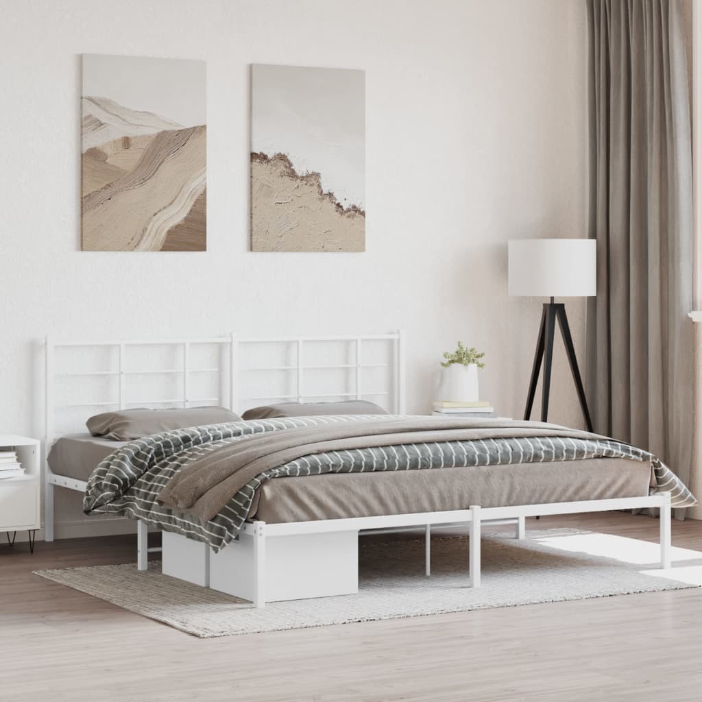 vidaXL Metal Bed Frame without Mattress with Headboard White 183x213cm