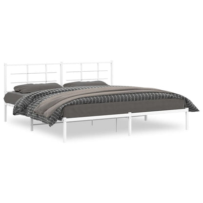 vidaXL Metal Bed Frame without Mattress with Headboard White 200x200cm