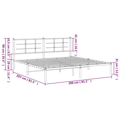 vidaXL Metal Bed Frame without Mattress with Headboard White 200x200cm
