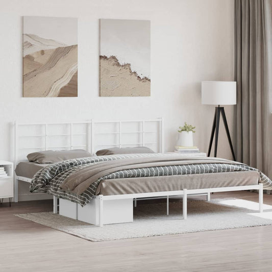 vidaXL Metal Bed Frame without Mattress with Headboard White 200x200cm