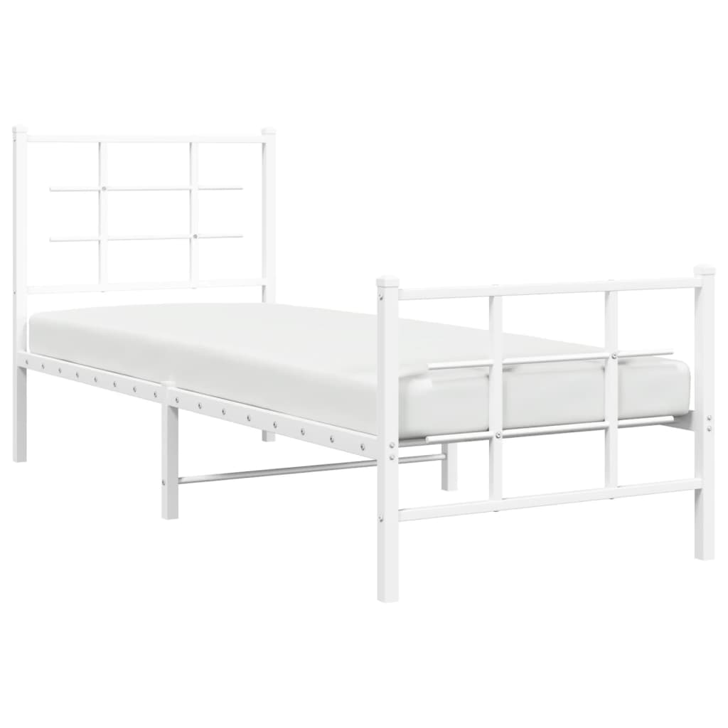 vidaXL Metal Bed Frame without Mattress with Footboard White 75x190cm