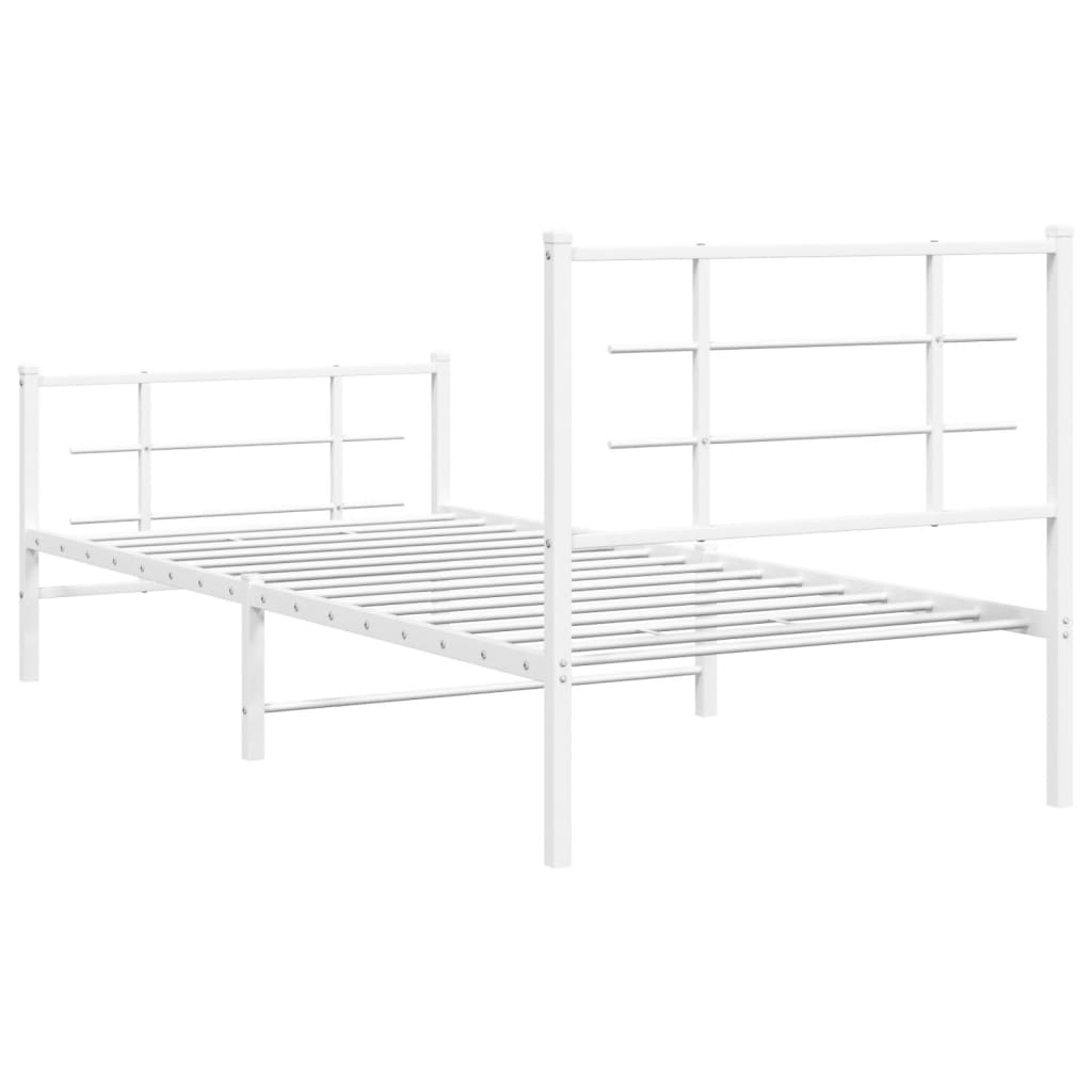vidaXL Metal Bed Frame without Mattress with Footboard White 90x190cm