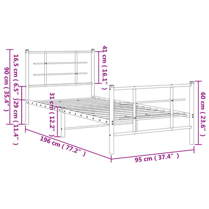 vidaXL Metal Bed Frame without Mattress with Footboard White 90x190cm