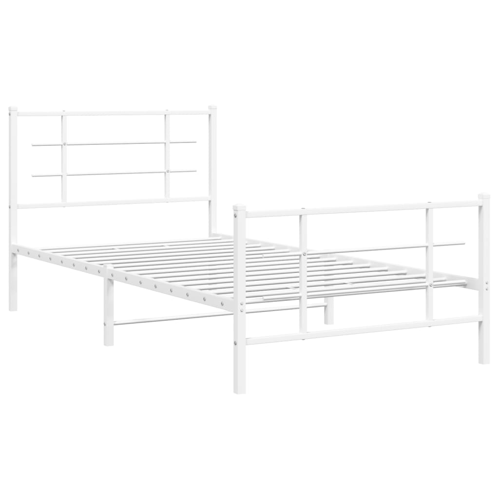 vidaXL Metal Bed Frame without Mattress with Footboard White 107x203cm