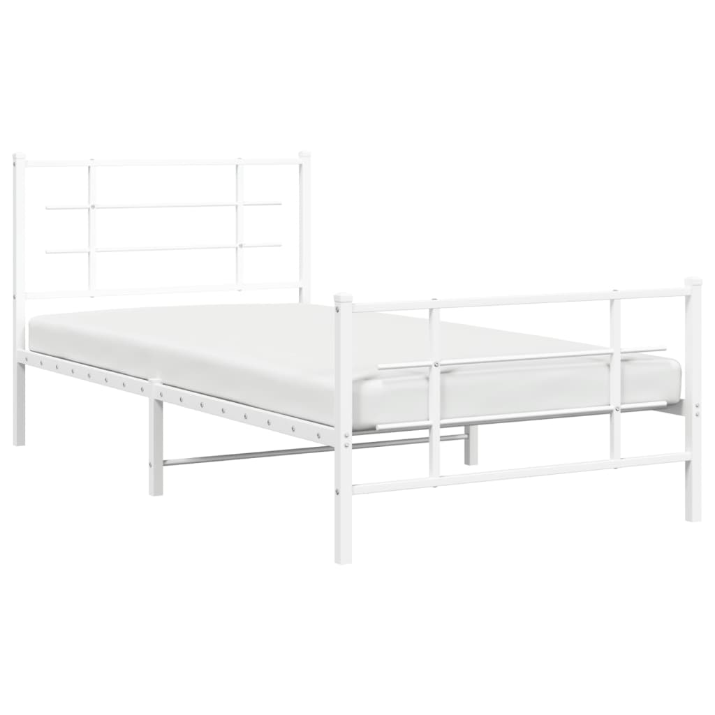 vidaXL Metal Bed Frame without Mattress with Footboard White 107x203cm