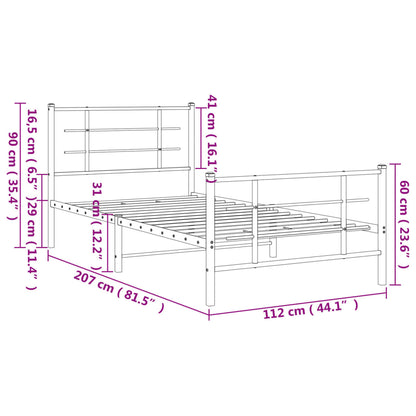 vidaXL Metal Bed Frame without Mattress with Footboard White 107x203cm